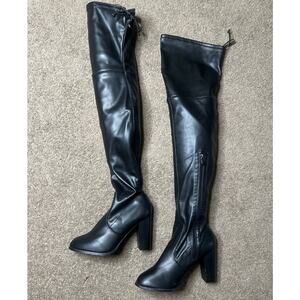 Women’s Size 8.5 Dazzle Black Faux Leather Over The Knee Boots